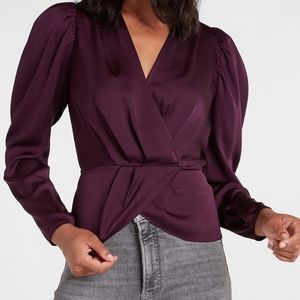 Satin Faux Wrap Peplum Top